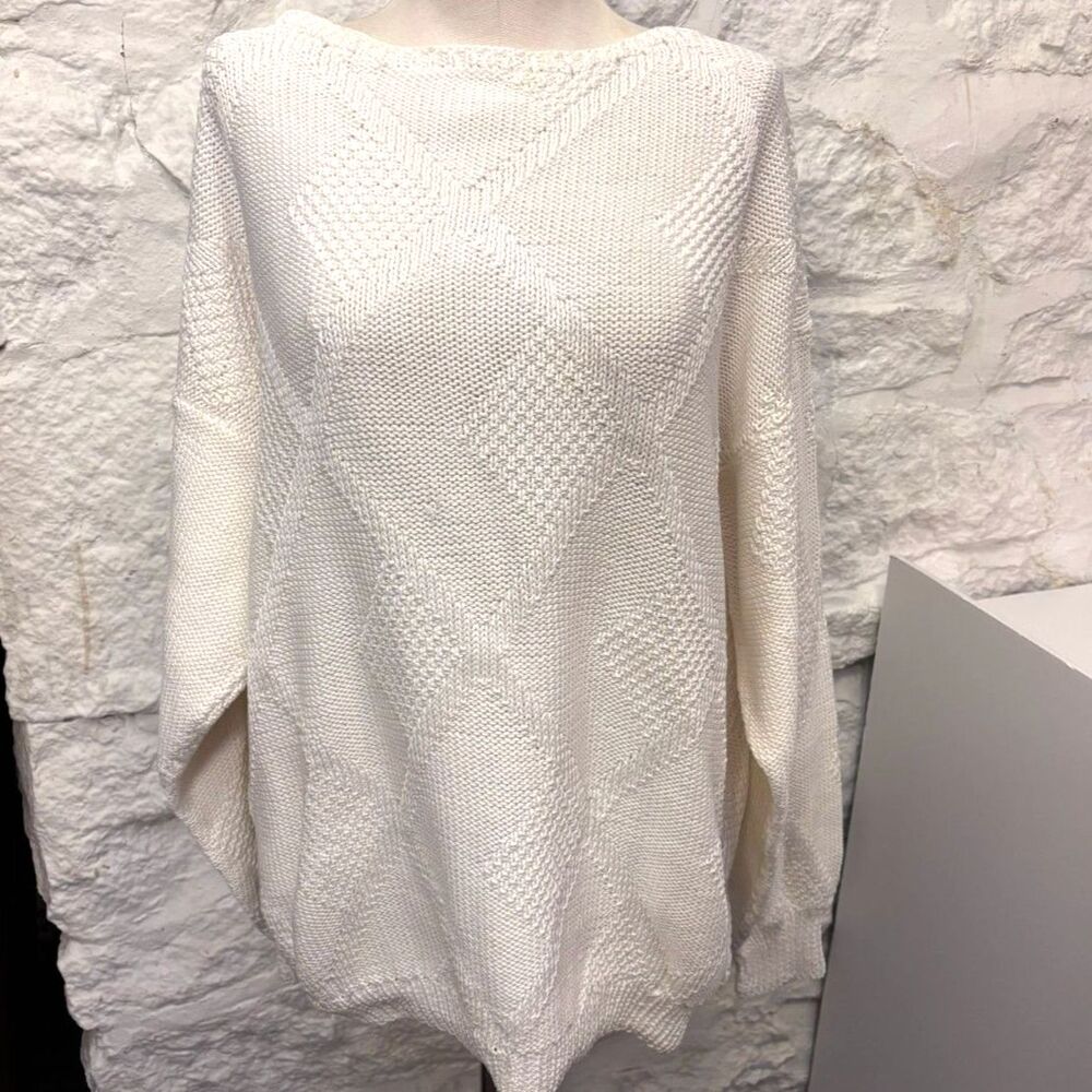 Handknit White Diamond Pattern Sweater Diamond Pattern Cotton Cottagecore READ